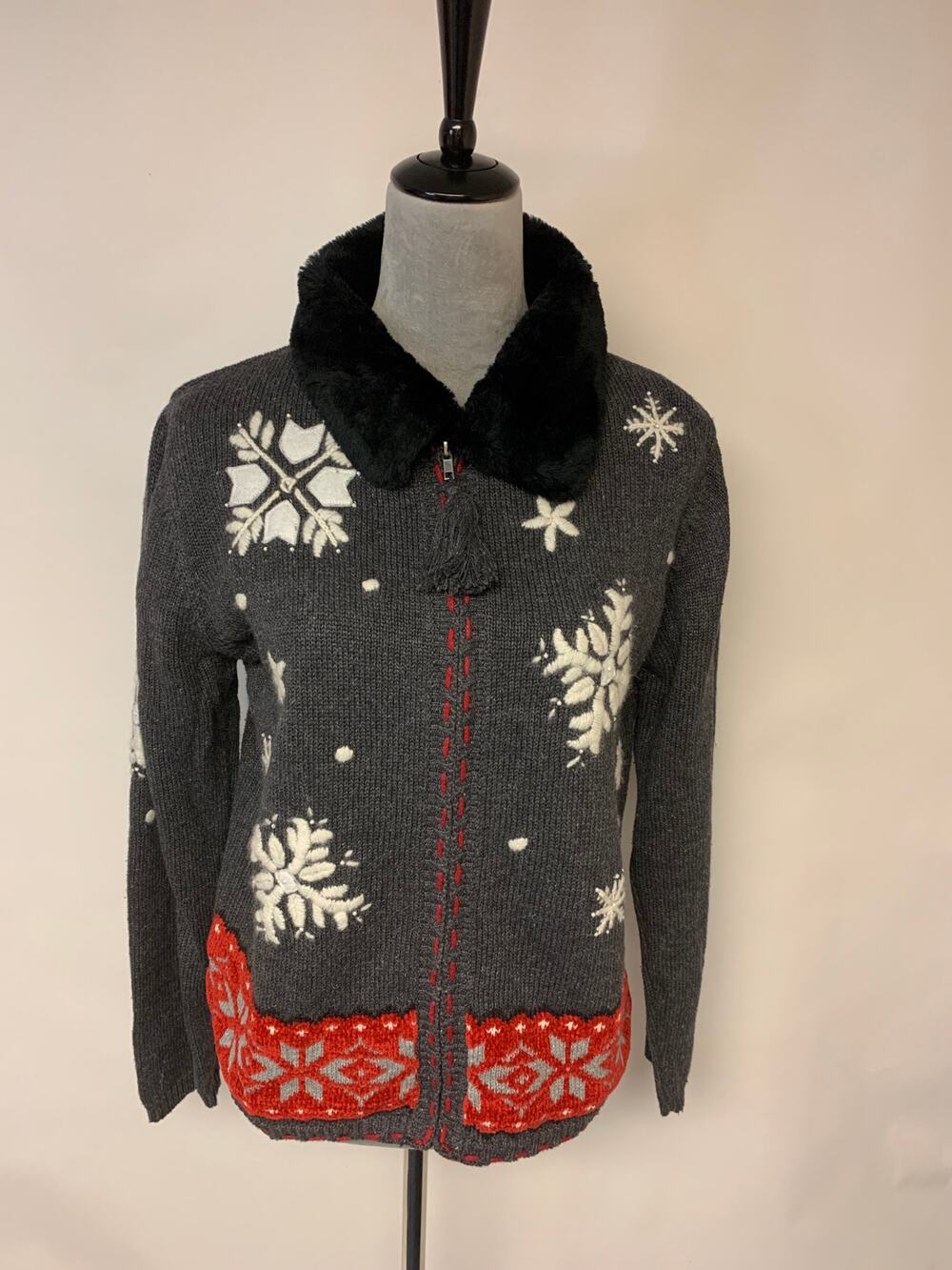 SML Sport Cardigan Sweater 80/90 Vintage Winter Snowflakes Sequins Womens SZ L